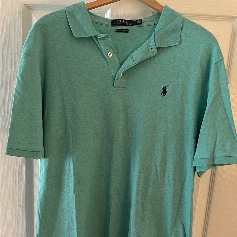 Polo by Ralph Lauren Men's Seafoam Green Polo Shirt with Navy Pony